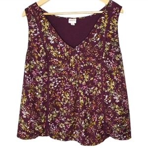 Dark Floral Tank Top Size 2X Wine Lace Pintuck Cottagecore Fairy Merona